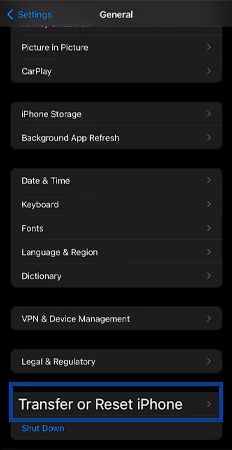 Select Transfer or Reset iPhone