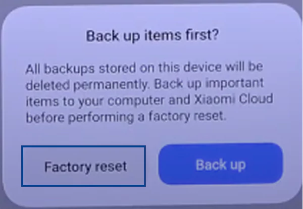 Select the Factory Reset button