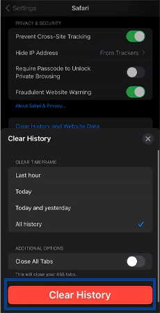 Tap on the Clear History option