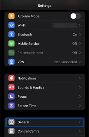 Tap on the General option in your device Settings