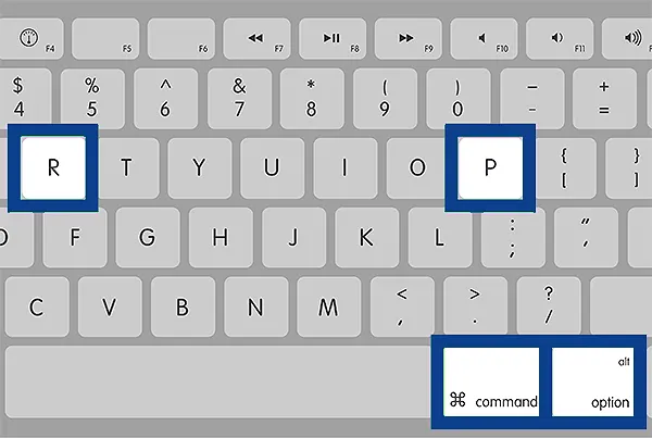 Press Option + Command + P + R keys