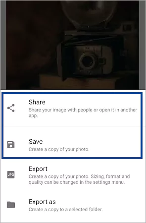 Select Share or Save