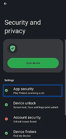 Tap on App Security