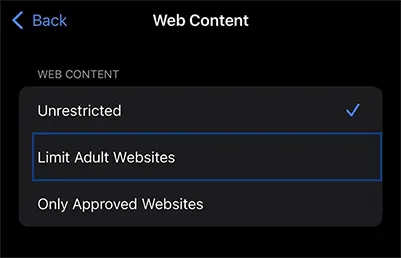 Amongst these options, press Limit Adult Website.