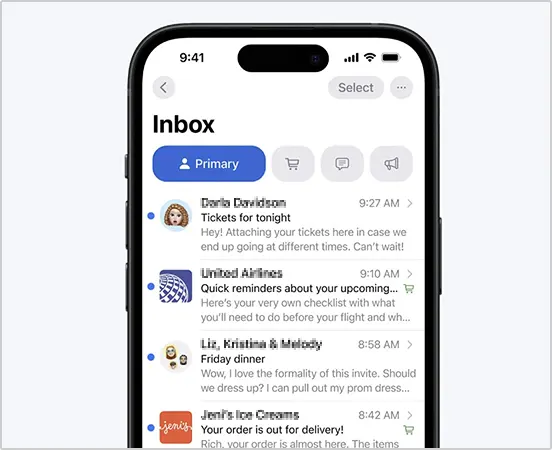 Apple mail starts Email sorting