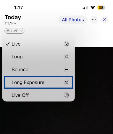 Select Long Exposure from the list