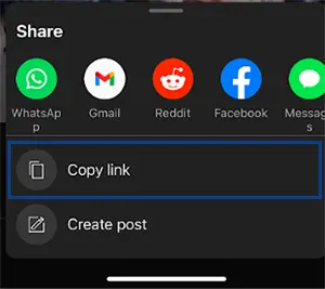 Tap on the copy link video to copy the link