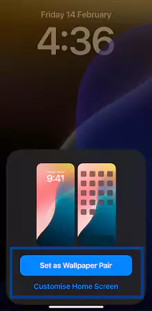 Either select set as wallpaper pair or customize the home screen