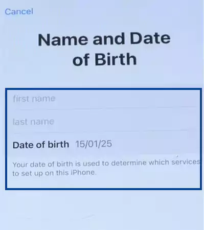 Enter your name and date of birth