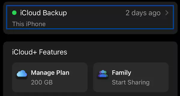 Locate iCloud backup