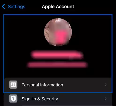 Locate your Apple ID info