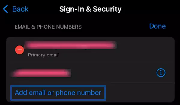 Tap on Add email or phone number