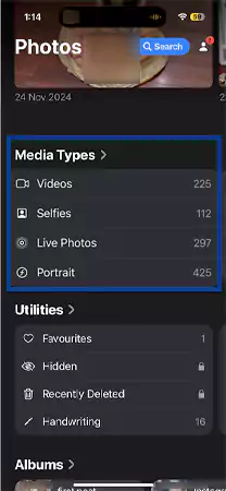 Media Types in iPhone Photos