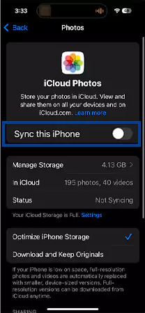 Photo syncing option in iPhone