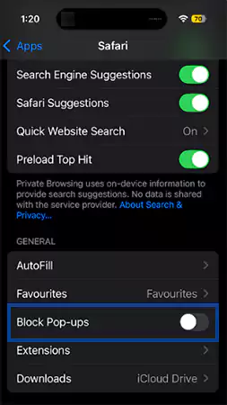 Toggle off the pop-up button