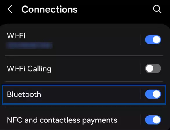 Turn on the toggle by tapping on the button next to Bluetooth
