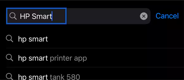 Enter HP Smart in the search box