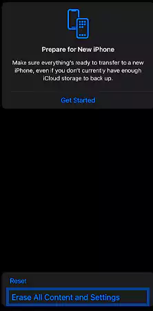 Erase All Content and Settings