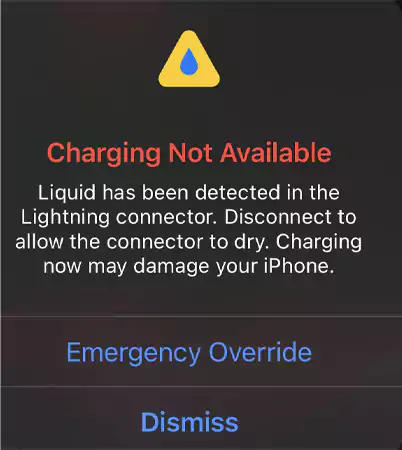 Liquid Detection Warning in iPhone