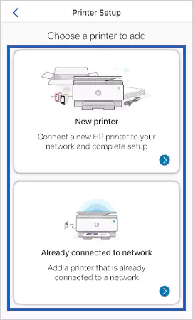 Navigate to the New Printer or Already connected to network option