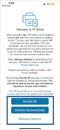 Read the information carefully and tap on Accept All or Manage Options