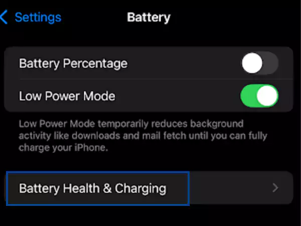 Tap on Battery Health and Charging