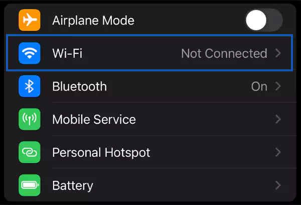 Tap on the Wi Fi option