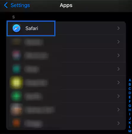 Find Safari on the list of applications