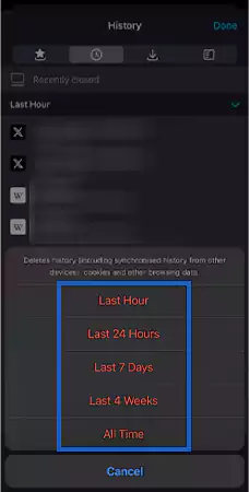 Tap on the Time Range and it will get deleted immediately