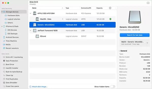 Choose your SD card on Disk Drill