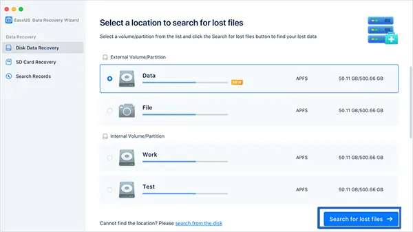 EaseUS Data Recovery on Mac
