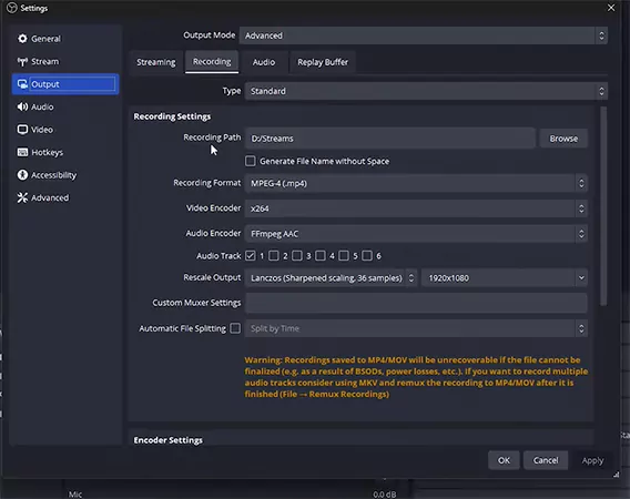 Click on Recording and Select Recording Path