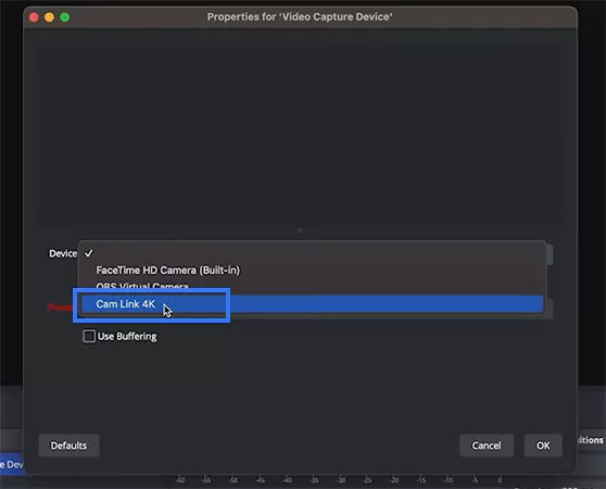 Select iPhone or Cam Link 4K