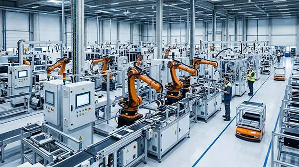 Modern industrial automation workshop